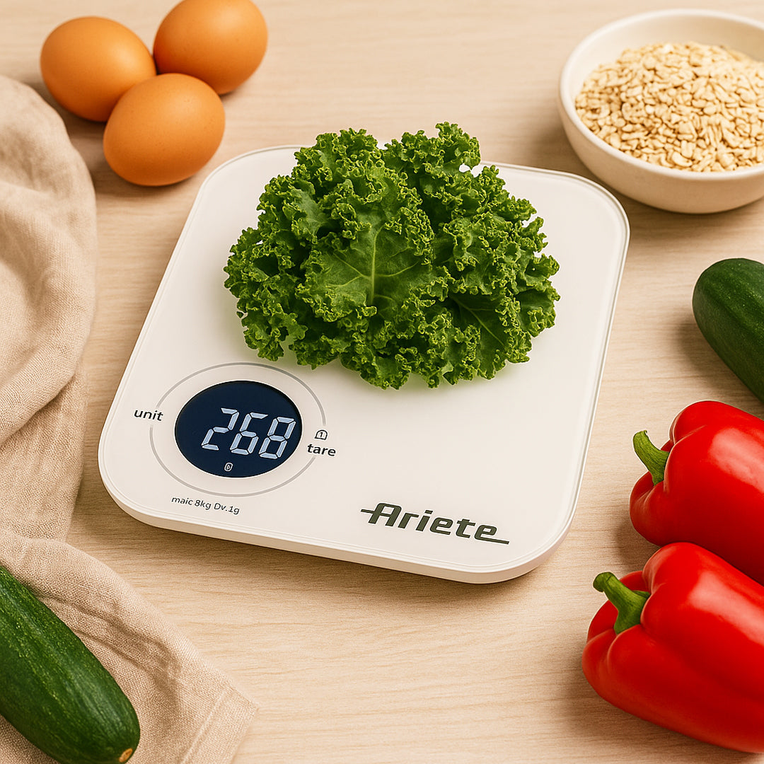 Bilancia da Cucina Digitale Ariete 5g–8Kg | Display LCD • Vetro Temperato • Bianca
